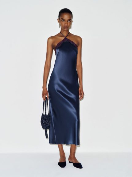 Muted Navy Aara Silk Dress